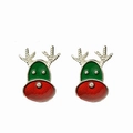 Christmas reindeer stud earrings with red and green enamel on a silver-tone metal base - A138-42 Reindeer
