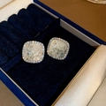 Square silver needle earrings with champagne crushed ice crystal and diamond border - Gold Rhinestone Square Style (8# Silver Pin)