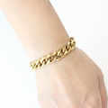 Polished gold flat Cuban link chain bracelet in stainless steel for a minimalist look - Gold Style (YB-826G)