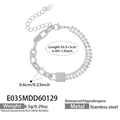 Two-tone stainless steel chain bracelet with rectangular zircon stones and lobster clasp - Lock Patchwork Zirconia Style / Steel Color (15+5cm)