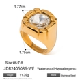 Anello in acciaio inossidabile dorato con perla, gemma grande e dettagli taglie - Stile Oro Con Grande Zirconia Trasparente (JDR2405086-WE-7)