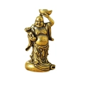 Statua di Buddha Maitreya in ottone vintage con lingotto d'oro e Ruyi da tavolo - Buddha Maitreya con Lingotto