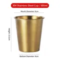Golden 500ml 304 stainless steel cup with brushed metal texture and size measurements - 304 Single Layer Cup 500ml (Gold)