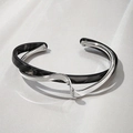 Silver-finish cuff bracelet with layered design and grey marble resin texture - Black Marble (Silver Edge)