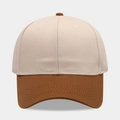 Detailed macro view of the two-tone cotton baseball cap with contrast stitching and eyelets - Adjustable / Khaki with Dark Brown Visor