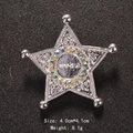 Star-shaped silver brooch with black disc, letter pattern, and colorful rhinestones - Silver Five-pointed Star Style (XD7998-2)