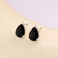 Detailed view of S925 hallmark on silver earrings with black teardrop zircon - S925 Sterling Silver Water Drop / Black