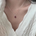 Minimalist silver chain necklace with oval dark red gemstone pendant for women - Red Gemstone Oval (XL2859)