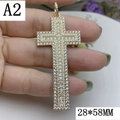 18k gold plated cross pendant with cubic zirconia inlay, size 28x58mm for DIY jewelry - A2-White Zirconia Cross (28*58MM)