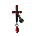 Close-up of black cross belly button ring with inlaid red crystals and marquise drop - Black Cross Red Gem Belly Ring (2311110037)