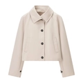 Chaqueta gabardina corta beige para mujer con cuello de solapa y botones negros - XS / Blanco Roto