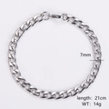Détail du bracelet gourmette en acier inoxydable argenté de 7mm de large et 21cm long - 7mm/21cm / Acier