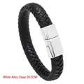 Pulsera trenzada de cuero negro para hombre con cierre magnético plateado en 20,5 cm - Cierre Plateado / 20.5CM / Negro