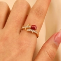 Gothic gold rose ring with red enamel flower and thorny vine band with crystals - KC Gold Rose Style