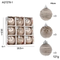 Set di 9 palline di Natale da 6 cm color champagne con motivi glitterati in scatola - 6CM/121g / Oro Champagne 6CM (Set da 9)