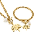 Golden multi-layer tree of life jewelry set with toggle clasp and pearl charms - Gold (KS113582-Z)