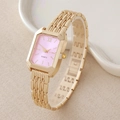 Elegante orologio quadrato dorato da donna con quadrante rosa e cinturino a catena - Rosa