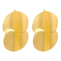 Macro detail of golden abstract curved earring showing polished organic metallic texture - Stainless Steel 18k Gold Plated Double Circle Style (1716)