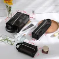Three-piece black nylon mesh makeup bag set including large, medium, and small sizes - Black 3-Piece Set (L041+M042+S043)