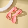 Pink toddler bent fork and spoon set with ergonomic handles for self-feeding - Cherry Pink (Bagged)