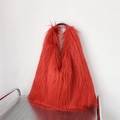 Red long plush tote bag with soft faux fur texture for women on shopping cart - Red