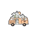 Orange camper enamel pin with mountain forest landscape and Let's go lettering - Let's go Orange Camping Van (XZ3627)
