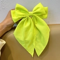 Fluorescent yellow oversized bow hair clip with long streamers and layered fabric design - Spring Clips / Yellow