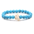 Blue turquoise beaded stretch bracelet featuring a white dolphin charm for men - Dark Blue Turquoise