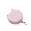 Pink round faux leather coin purse with silver metal zipper and snap hook clip - Pink Coin Purse