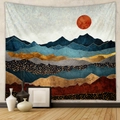 Arazzo astratto moderno con montagne e sole per decorazioni murali in camera - 73X95CM (Tessuto spazzolato) / Montagne sovrapposte astratte blu navy e oro (GT330201) / GT330201