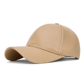 Light khaki PU leather baseball hat for men featuring premium textured faux leather finish - Baseball Cap Style / Beige