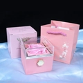 Pink preserved rose jewelry gift box with matching gift bag and premium paper packaging - Rose Box + Color Box + Handbag / Pink