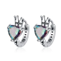 Orecchini a cerchio corona in argento con pietre di zirconia a cuore color arcobaleno - Argento Antico