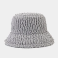 Detailed texture of gray faux fur winter bucket hat with soft plush finish - M (56-58cm) / Gray
