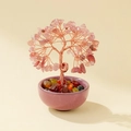 Pink crystal money tree with copper wire branches in a ceramic pot for home decor - Strawberry Quartz (Pink Cup)