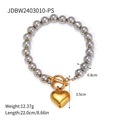 Beaded stainless steel bracelet with golden heart pendant and silver metal beads - Silver Beads Heart Pendant (JDBW2403010-PS)