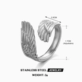 Adjustable stainless steel feather wing open ring with polished silver finish - Feather(ZN828) / Steel