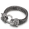 Vintage silver wolf head stainless steel braided bracelet for men with viking punk style - Antique Silver Wolf Head (KB144417-KFC)