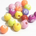 Perles rondes en acrylique colorées avec numéro 8 pour la création de bijoux DIY - Style Billard 8-Ball (12mm-Coloré avec lignes blanches) / 50 Pcs/Paquet
