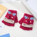 Winter knitted convertible gloves with a dark rose red cartoon reindeer design for kids - 3-7 Years / Fox-Red