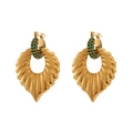 Orecchini a foglia placcati oro 18K con strass verdi su sfondo bianco puro - Oro - Zirconia verde