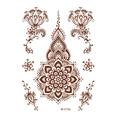 Brown henna mandala tattoo sticker with floral vine patterns for women, model W-0740 - Complex Mandala With Flowers (W-0740-S)