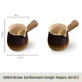 Set of two 500ml brown ceramic roasting tea pots with rope wrapped anti-scald handles - 500ml/pc / Brown Jar Pot Set of 2 / 16.5cmx9cmx10.2cm
