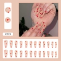 Unghie finte lunghe a bara rosa nudo con cuori rossi e strass, set da 24 pezzi - Z239 Stile Cuore Diamante (Tipo Colla) (Z239)