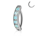 Silver stainless steel belly ring with double-row blue opal stones and clicker mechanism - Style 4-Opal OP26