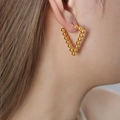 U-shaped beaded drop earrings in 18k gold plated stainless steel for a vintage look - F1131-Gold