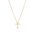 Golden titanium steel necklace featuring a micro-paved zircon letter T pendant - Gold-T