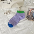 Chaussettes d'été pour femmes avec maille ajourée et design colorblock violet et vert - Taille unique / Court/Polyester Coton / Violet/Couleur Mixte