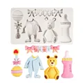 Moule en silicone bébé avec ours, biberon et body pour décoration de gâteau fondant - Gris
