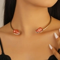 Elegant gold choker necklace with coral-colored irregular faux pearls on the ends - Coral Color Artificial Pearl Gold Tone Open Style (KC Gold 1922)